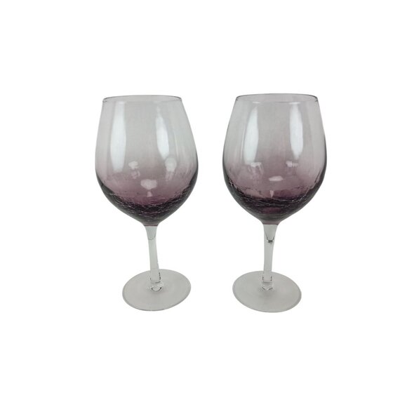 Pier 1 Purple Amethyst Crackle Red Wine Glasses Hand Blown 8 5/8"/18oz Set of 2 - Picture 2 of 7